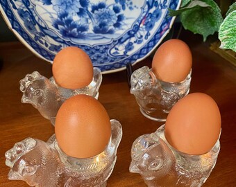 Set of 4 Clear Chicken Hen Shaped Egg Cups Animal Shaped Glassware