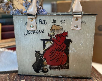 Metal Purse Planter Stand French Decor Steinlen Lait Pur de la Vingeanne