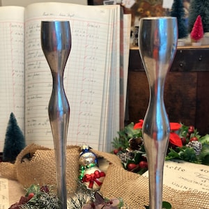 Metal Alloy Vintage MCM Candle Stick Holder Set of 2 Mid Century Modern Centerpiece Post Modern Taper Candlesticks