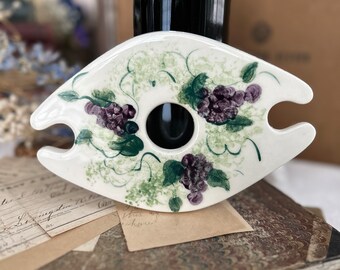 Wine Glass Caddy Ceramic Hand Made Hand Painted Texas Hills Grape Vine