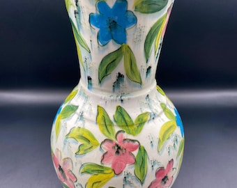 Floral Vase Unique Hand Painted Signed and Numbered Ceramic Vase