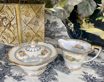 Lenore Noritake Discontinued Bantry Pattern China Sugar Bowl and Creamer Japan