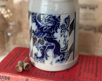 Vintage Rampant Lion Stoneware Stein Mug by Reinold Merkelbach .5L Marked and Numbered