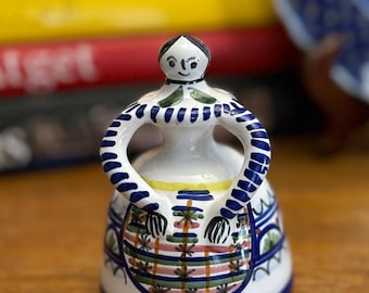 Handmade Spanish Folk Art Woman Shaped Bell Artisan Pottery Collectible Traditional Vibrant Colors Numbered