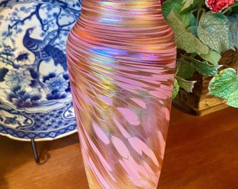 Iridescent Swirl Glass Vase: New Orleans Rosetree Art Studio, Signed 1996
