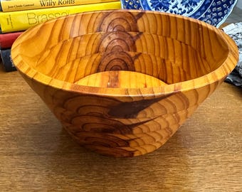 Hand Carved Segmented Wooden Decorative Salad Service Bowl Textured Interior Rustic Kitchenware