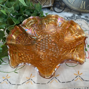 Imperial Carnival Glass Marigold Bowl Grape Vine Scalloped Edge 9&quot; Diameter