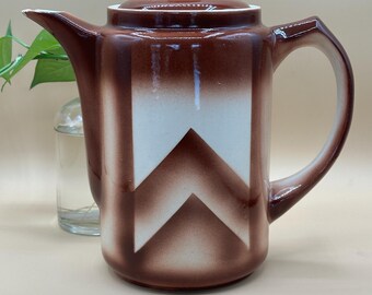 Art Deco Spritzdekor Ceramic Lidded Teapot Geometric Pattern German Earthware
