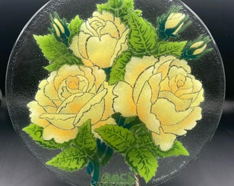 Vintage Peggy Karr Fused Glass Gerbera Daisy Plate, Floral Art