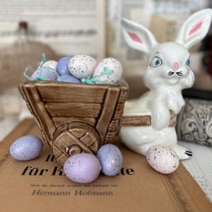 Vintage Ceramic Rabbit Pulling Cart Planter Kitschy Decor