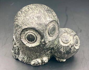 Pair of Hand Carved Stone Cuddled Owls The Wolf Sculptures Made in Canada