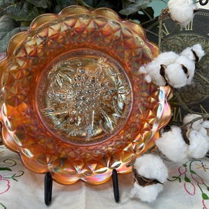 Imperial Carnival Glass Marigold Bowl Grape Vine Ruffled Edge 9&quot; Diameter