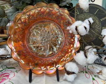 Imperial Carnival Glass Marigold Bowl Grape Vine Ruffled Edge 9" Diameter