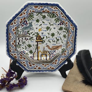 Hand Painted Octagonal Decorative Plate Portugal Pottery Moorish Dutch Design