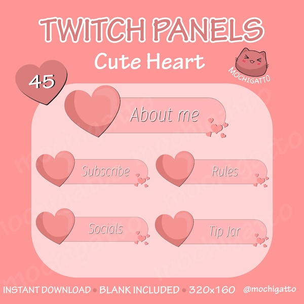 45 schattige hart-twitch-panelen | Twitch-panelen Romantisch | Twitch-stream | Roze harten Twitch-pakket | Esthetische panelen