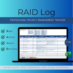 Excel-projectbeheer RAID-logboek | Risicologboek | Actielogboek | Problemenlogboek | Beslissingslogboek | Projectmanagementtracker