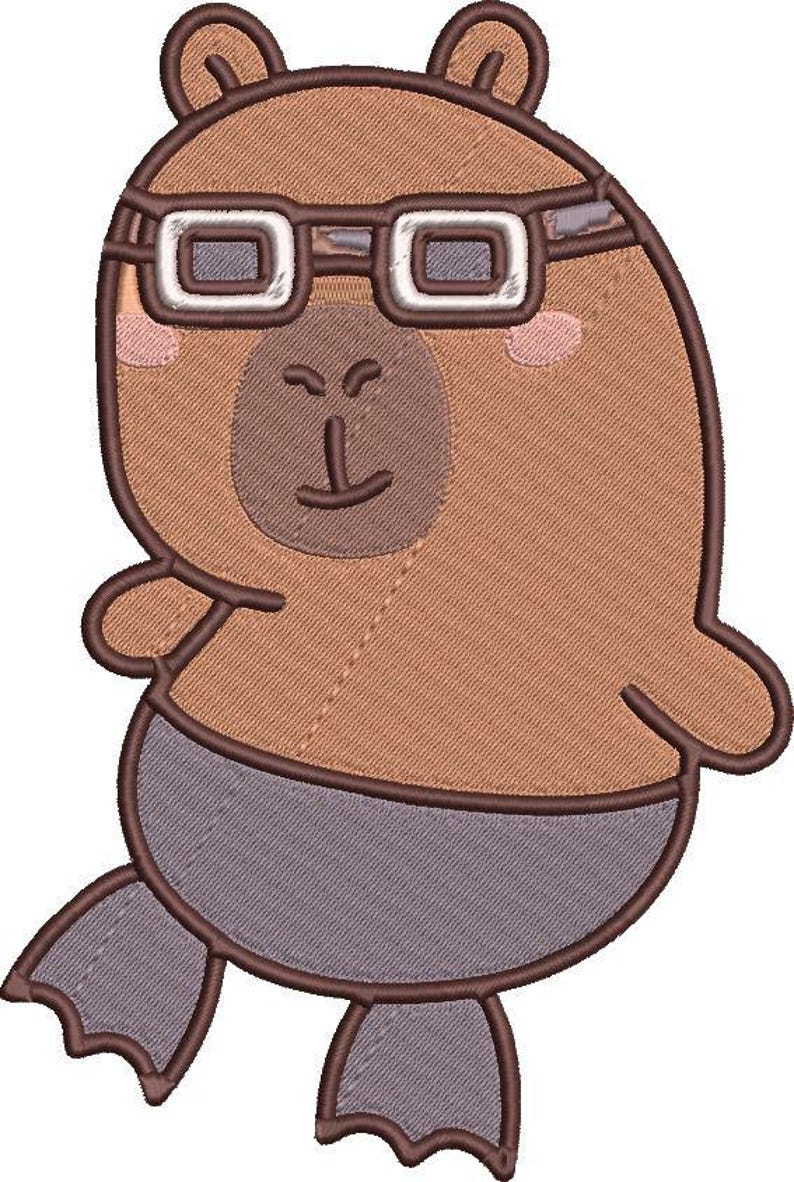 Capybara Swimmer Embroidery Design With Goggles, Kawaii Design for ...
