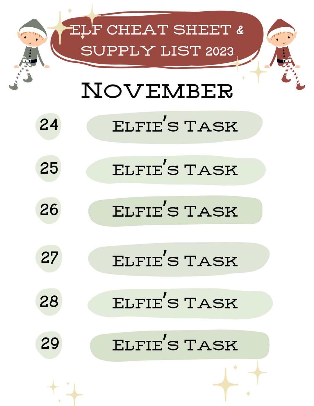 Elf on the Shelf 2023 Printable Schedule Holiday Elf Ideas Etsy