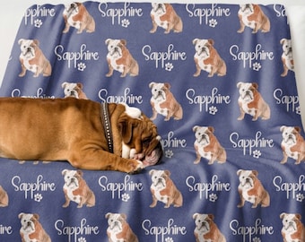 Custom Bulldog Blanket, Dog Name Blanket,Custom Bullie Watercolor Dog,Personalized Dog Picture Blanket, Bulldog Lover Gift,Bullie Mama Gift