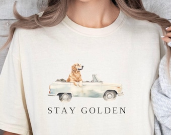 Golden Retriever Shirt Comfort Colors®, Golden Vintage Car Shirt, Watercolor Golden Retriever Gifts, Dog Gift for Golden Owner, Stay Golden