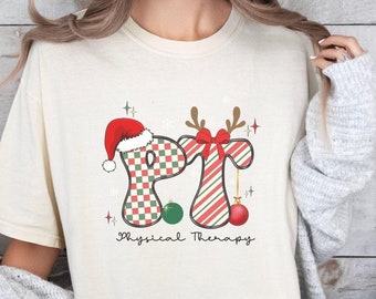 Christmas Physical Therapy  Comfort Colors® Tee for PT, Retro Groovy Christmas Physical Therapist Shirt, Christmas Gift for PT, PT Christmas