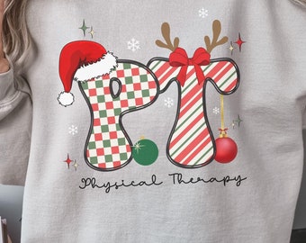 Cute Christmas Physical Therapy Sweatshirt for PT,Retro Groovy Christmas Physical Therapist Sweater, PT Christmas Shirt,Gift for PT