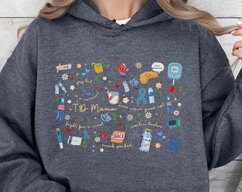 Type 1 Diabetes Hoodie for Mom, Diabetes Awareness Shirt, Diabetes Support, T1D Mama,Diabetes Shirt,Diabetic Supplies Hoodie  for T1D Mom