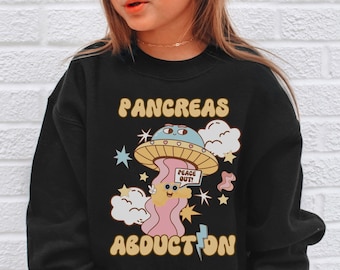 Funny T1D Gifts for Type 1 Diabetic Child, Diabetic Warrior Sweatshirt for Kids, Diabetes Awareness, Pancreas Abduction Alien Outer Space