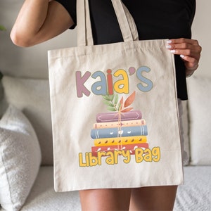 Personalized Childs Library Tote Bag,Custom Kids Tote Bag,Birthday Gift Idea,Gift for Kids,Customized Name Canvas Tote, Book Bag For Kids