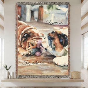 Custom Watercolor Pet Woven Throw Blanket, Personalized Cotton Accent Throw, Wall Tapestry Blanket, Dog Photo Blanket, Pet Memorial Gift image 3