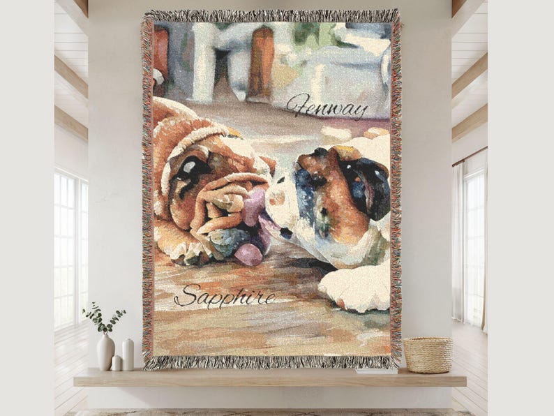Custom Watercolor Pet Woven Throw Blanket, Personalized Cotton Accent Throw, Wall Tapestry Blanket, Dog Photo Blanket, Pet Memorial Gift image 3