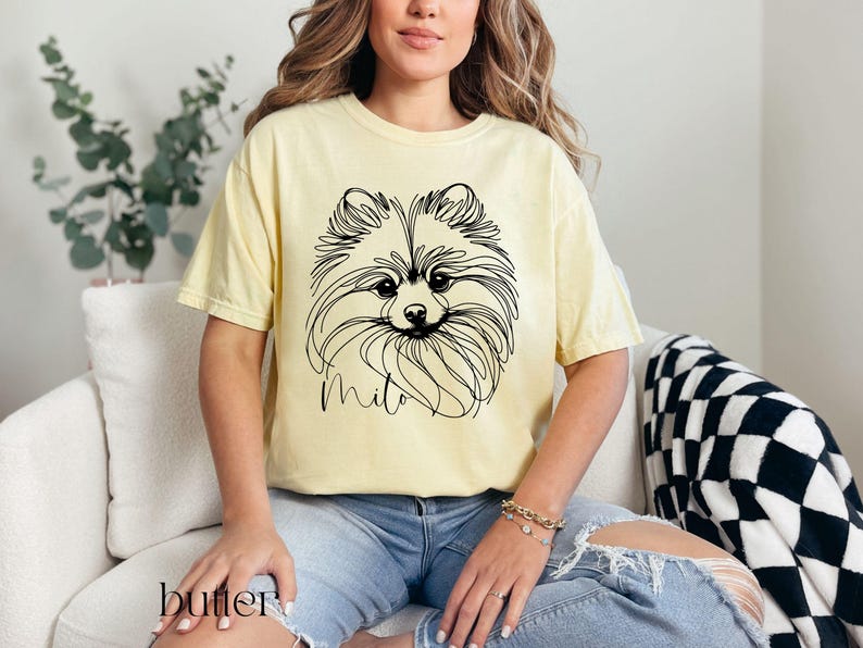 Camisa personalizada de Pomerania, Comfort Colors®, camiseta personalizada para mamá de perro Pom, camiseta con arte lineal para mamá de perro, camiseta minimalista para amantes de los perros Butter