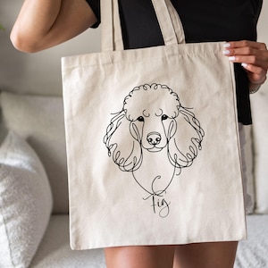 Personalized Poodle Eco-Friendly Canvas Tote, Minimalist Line Art Dog Tote for Poodle Lover Gift, Shopping Bag for Poodle Mom
