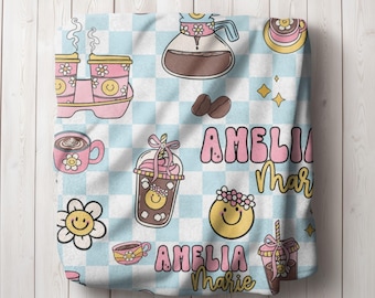 Personalized Name Blanket, Custom Coffee Lover Blanket, Birthday Gift, Coffee Blanket for Her, Coffee Gift for Mom, Soft Sherpa Blanket