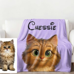 Custom Cartoon Pet Portrait Blanket from Photo, Personalized Dog Cartoon, Cat Custom Blanket, Custom Pet Cartoon, Portrait Cat Cartoon