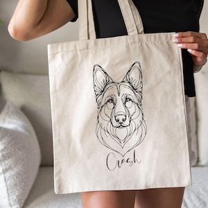 Personalized German Shepherd Eco-Friendly Canvas Tote,Minimalist Line Art Dog Tote for GSD Lover Gift,Shopping Bag for German Shepherd Mom