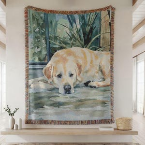 Custom Watercolor Pet Woven Throw Blanket, Personalized Cotton Accent Throw, Wall Tapestry Blanket, Dog Photo Blanket, Pet Memorial Gift image 1
