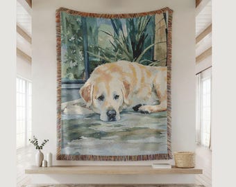 Manta tejida personalizada con acuarela para mascotas, manta decorativa de algodón personalizada, tapiz de pared, manta con foto de perro, regalo conmemorativo para mascotas