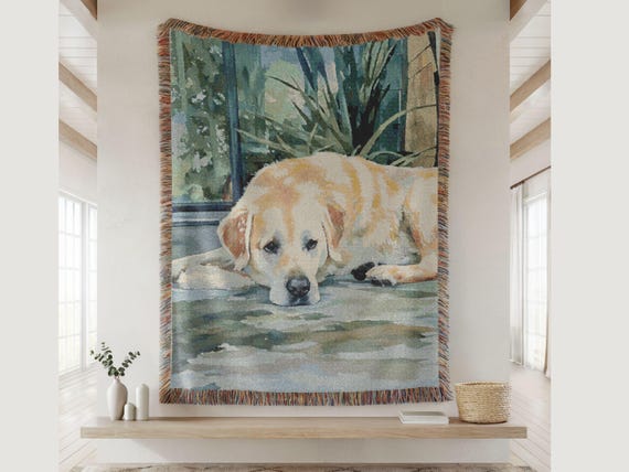 Custom Watercolor Pet Woven Throw Blanket, Personalized Cotton Accent Throw, Wall Tapestry Blanket, Dog Photo Blanket, Pet Memorial Gift