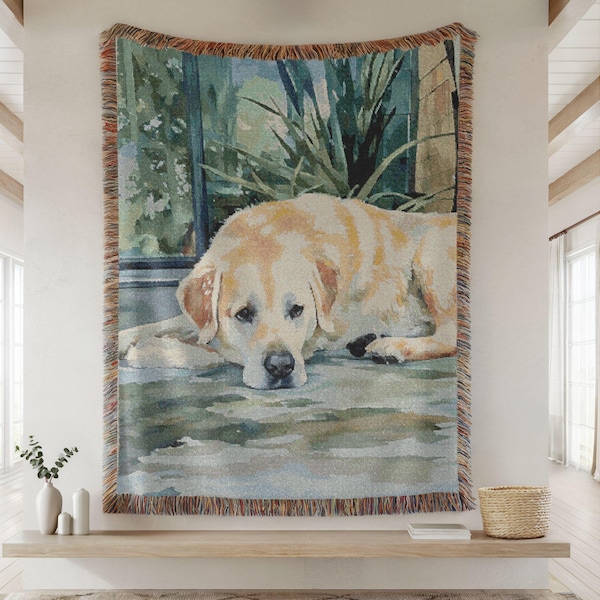 Custom Watercolor Pet Woven Throw Blanket, Personalized Cotton Accent Throw, Wall Tapestry Blanket, Dog Photo Blanket, Pet Memorial Gift