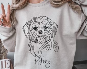 Custom Shih Tzu Sweatshirt, Personalized Shih Tzu Shirt, Line Art Sweater for Dog Mom, Minimalist Dog Mom Shirt for Dog Lover Gift