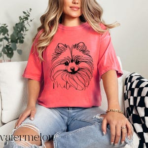 Camisa personalizada de Pomerania, Comfort Colors®, camiseta personalizada para mamá de perro Pom, camiseta con arte lineal para mamá de perro, camiseta minimalista para amantes de los perros Watermelon
