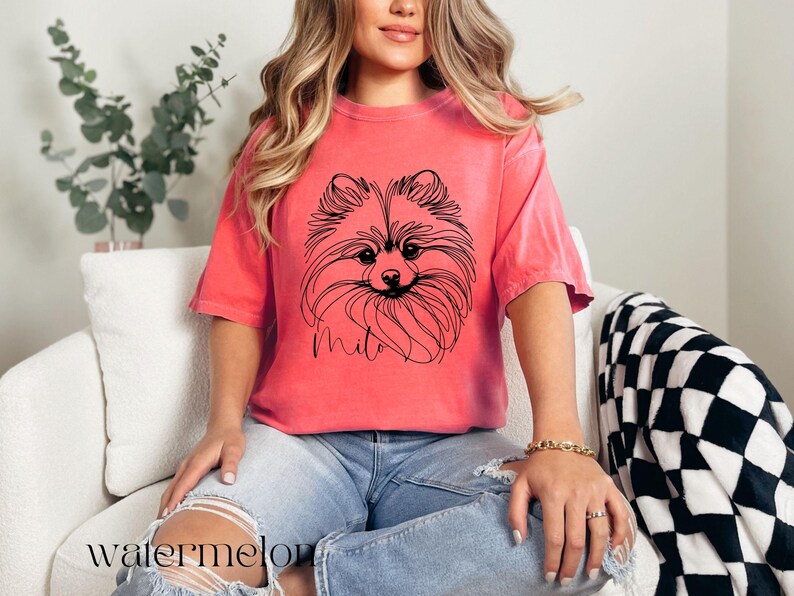 Camisa personalizada de Pomerania, Comfort Colors®, camiseta personalizada para mamá de perro Pom, camiseta con arte lineal para mamá de perro, camiseta minimalista para amantes de los perros Watermelon