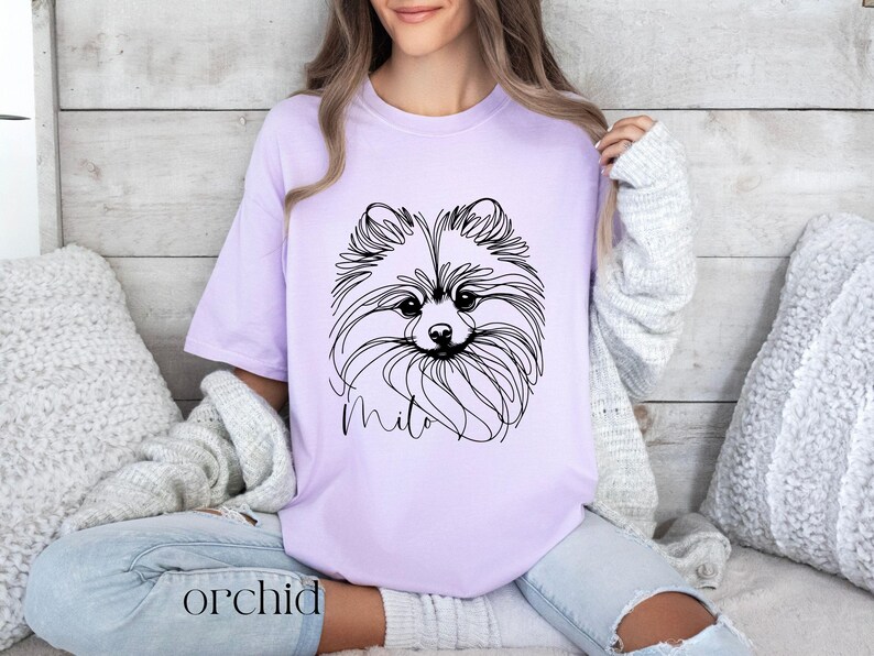 Camisa personalizada de Pomerania, Comfort Colors®, camiseta personalizada para mamá de perro Pom, camiseta con arte lineal para mamá de perro, camiseta minimalista para amantes de los perros Orchid