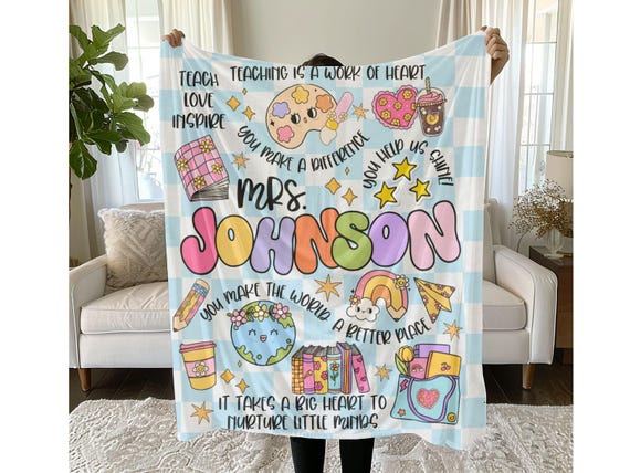 Personalized Teacher Blanket, Retro Groovy Checkerboard Sherpa Blanket, Teacher Appreciation Gift  Blanket,Custom Christmas Gift For Teacher