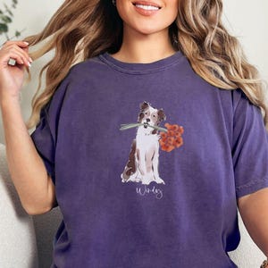 Personalized Australian Shepherd Comfort Colors® T-Shirt,Watercolor Aussie Dog Mom Gift,Gift for Aussie Owner, Dog With Flowers for Mom Gift