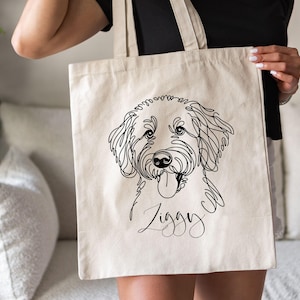Personalized Labradoodle Eco-Friendly Canvas Tote, Minimalist Line Art Dog Tote for Labradoodle Lover Gift, Shopping Bag for Labradoodle Mom