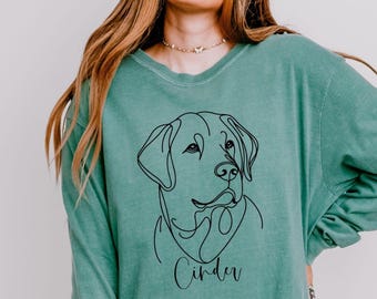 Custom Labrador Retriever Shirt,Long Sleeve Comfort Colors Personalized Lab Dog Mom Shirt,Line Art T-Shirt for Dog Mom,Minimalist Dog Lover