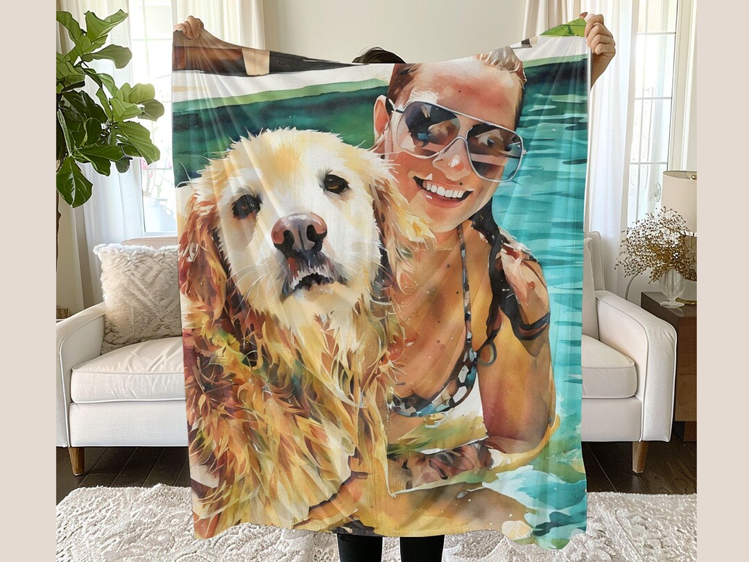 Custom Watercolor Pet Photo Blanket, Personalized Dog Cat Lover Gift - Etsy