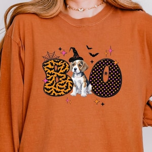 Beagle Halloween Shirt, Long Sleeve Comfort Colors Beagle Mom Shirt, BOO T-Shirt for Dog Mom, Spooky Beagle Dog Mom Tee